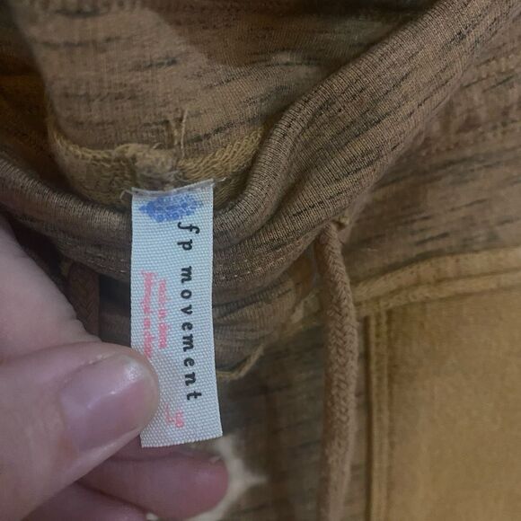 Free People Movement size Large raw hem tan pants drawstring patch work - Picture 2 of 5